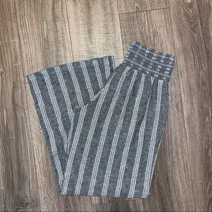 Grey Striped Smocked Wide Leg Pants - Rewash